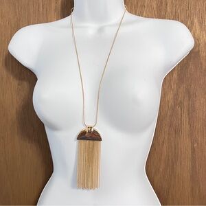 Half Moon Goldtone Tassel Necklace long